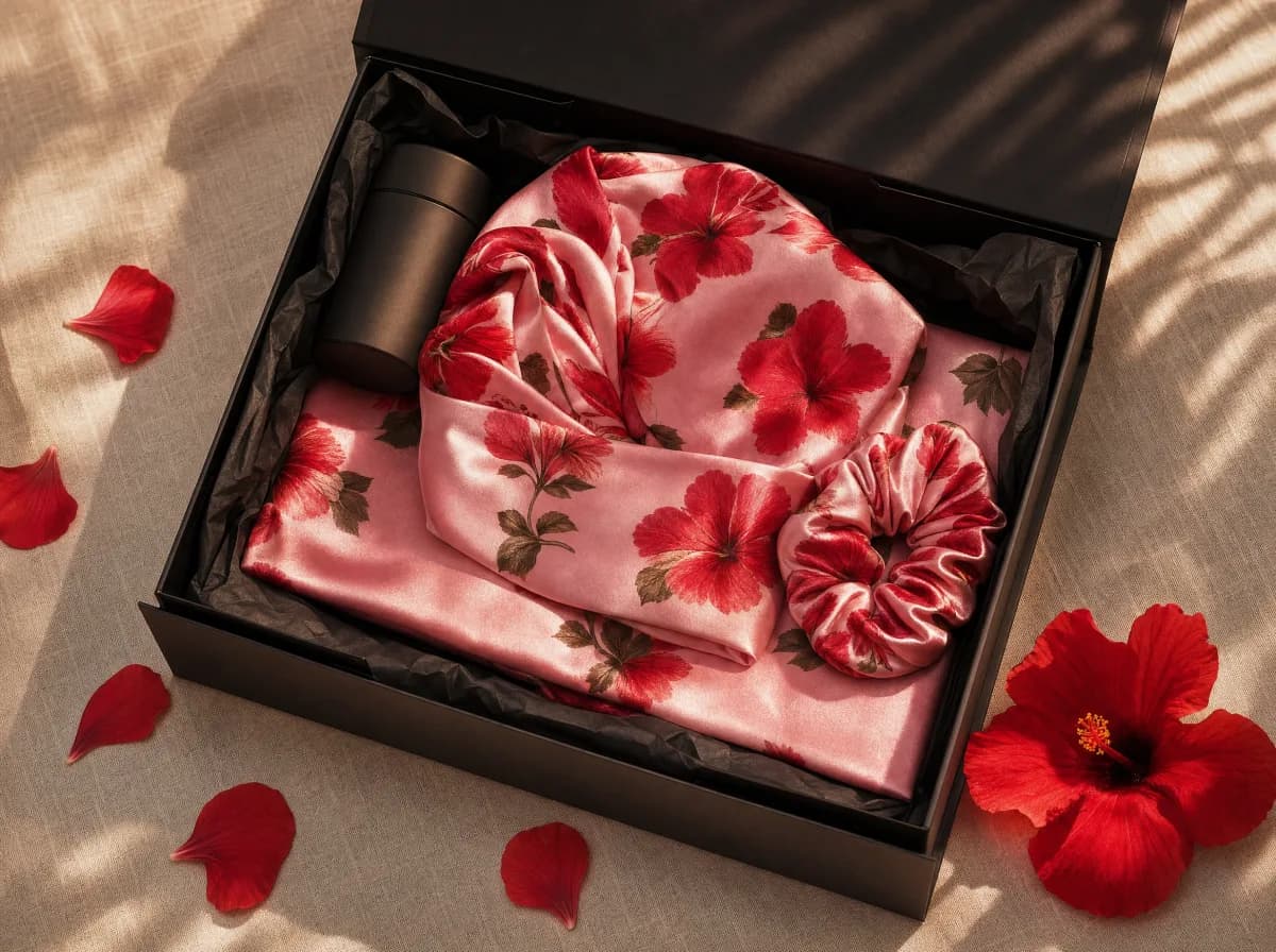 Coffret Trio Nuit Kréol — satin imprimé Hibiscus